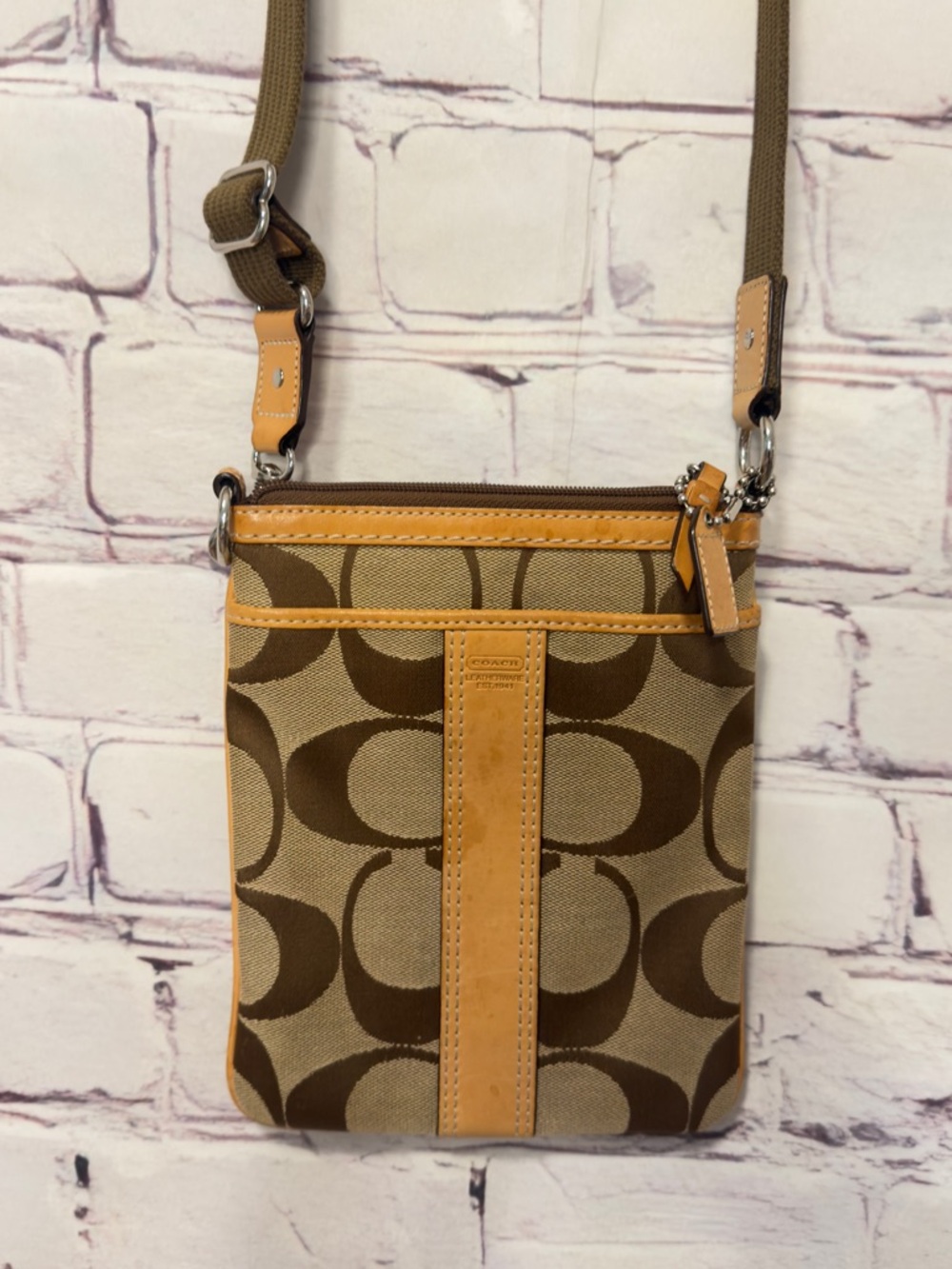 COACH SIGNATURE JACQUARD SMALL CROSSBODY CANVAS & LEATHER TRAVEL SLIM LINE